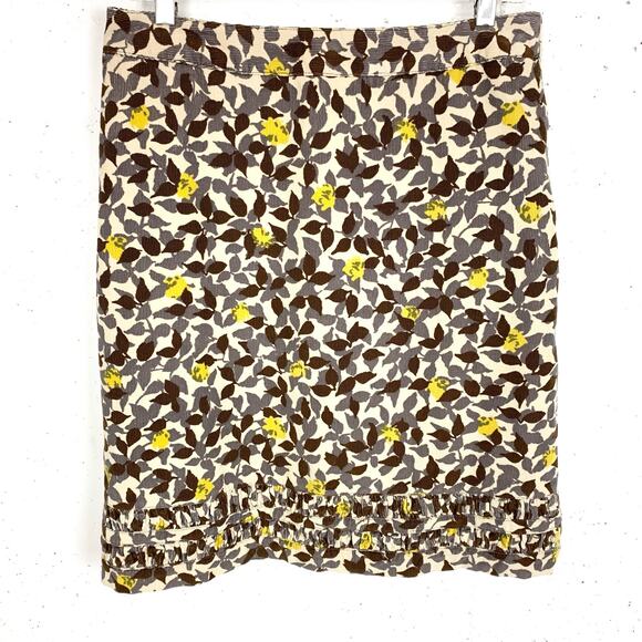 Boden Womens Corduroy Pencil Skirt Floral Lined Ruched Hem Yellow Brown Size 8L - Picture 1 of 8